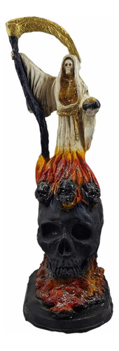 Santa Muerte Blanca- Cráneo De Fuego Proteccion 42 Cm Resina