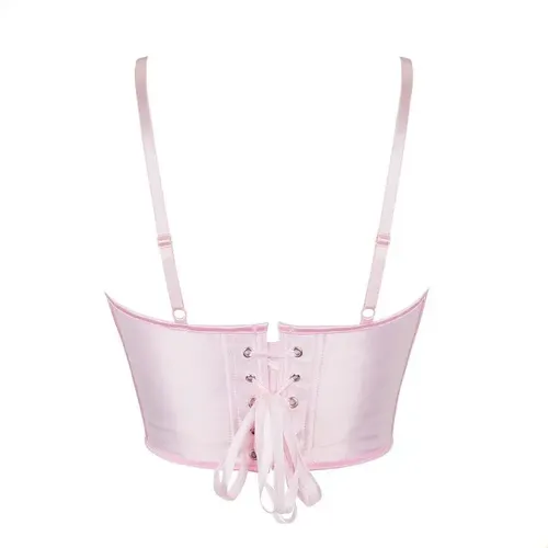 Women's Pink Push Up Bustier, Double Strap Corset Top