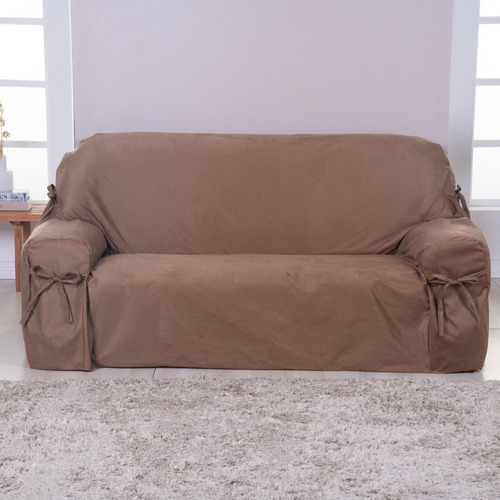 Capa De Sofá 2 Lugares Suede Cores Ajustável Cor Caramelo Liso