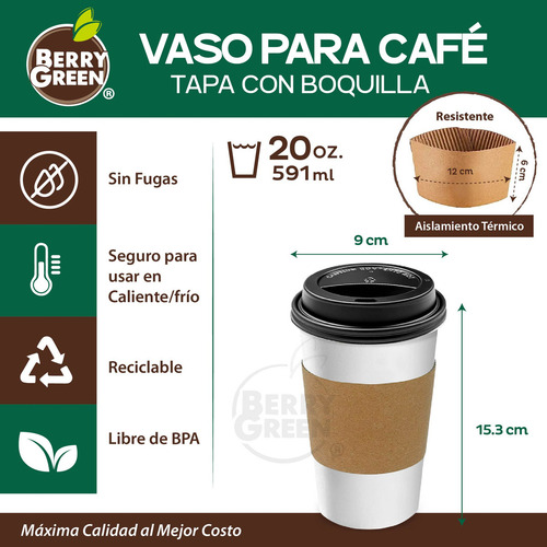500 Vasos Blancos Para Café Apilables De 20 Oz Desechables Con Tapa Negra Y Manga Fácil de Personalizar
