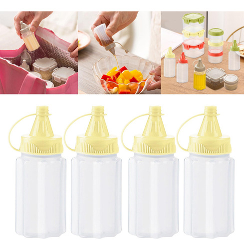4 Botellas Pequeñas Exprimibles, Tarros De Botella Amarilla