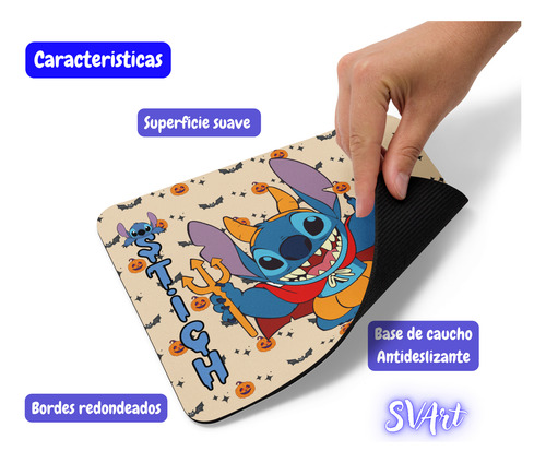 Mouse Pad Svart Diseño Stich Diablito Halloween