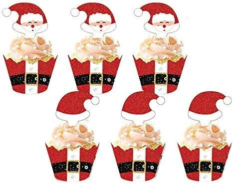 7-gost 24sets Christmas Hats Cupcake Toppers Red Dress Wrapp