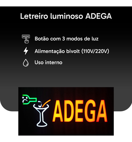Kit 2 Placa Luminosa Led Adega P/ Bar Comércio Letreiro Neon