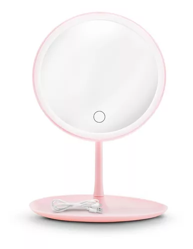 Espejo Para Maquillaje Andromeda Inc Color Rosa Luz Led Redondo 3 Niveles  Recargable