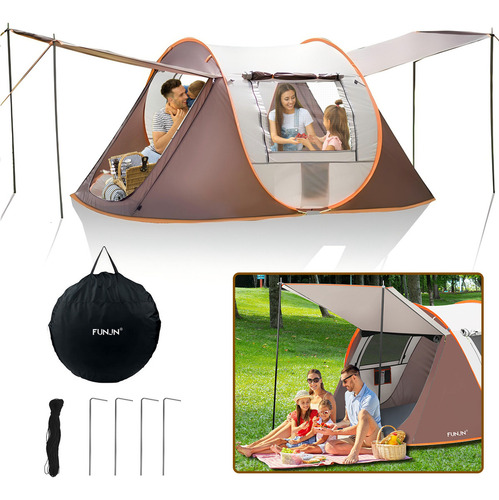 Carpa Tienda De Campaña Funjn para 6 Personas Instalación Fácil Impermeable Protección Solar Ost070300 Naranja