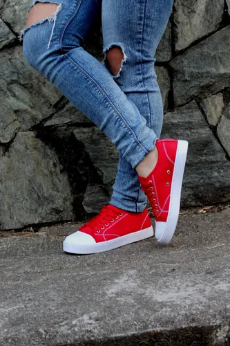 Tenis Mujer Rojo Suela Cosida