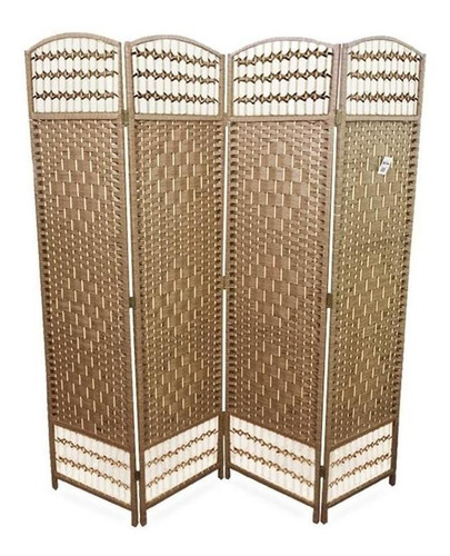 Biombo Light Brown  Calado De Rattan 4 Cuerpos / Runn