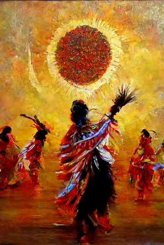 Lindo Quadro Tela Canvas Índios Dançando Deus Sol Decoração