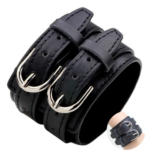 Muñequera Brazalete Pulsera Hombre Rock Doble Cinturon Cuero