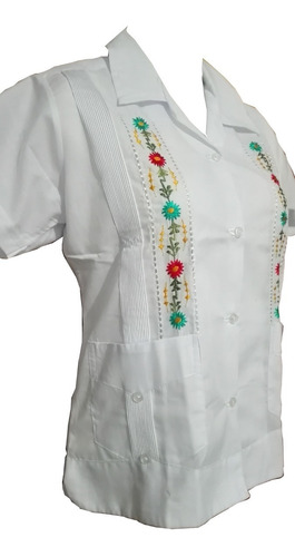 Blusa Guayabera Dama 2 Bolsas Bordada 100% Yucateca