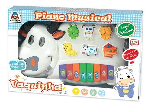 Piano teclado musical animal fazendinha azul rosa braskit