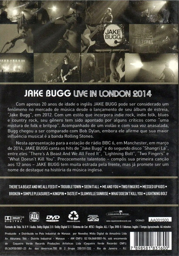 Dvd Jake Bugg - Live In London 2014