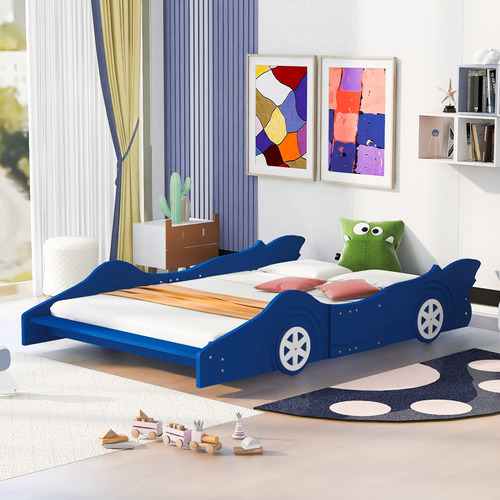 Bzpoui Race Car-shaped Platform Bed With Wheels,size Wooden.