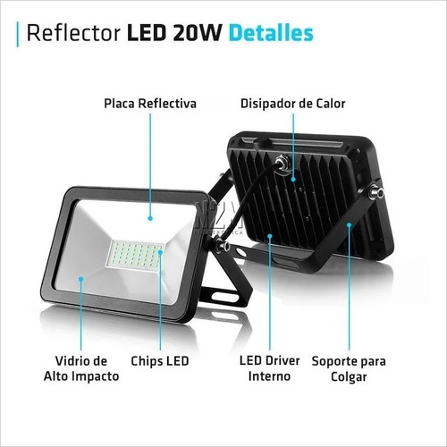 Imagen 3 de 10 de Reflector Led 20w Multiled Alta Potencia Exterior