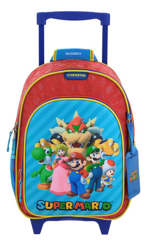 Mochila Mediana Chenson Ruedas Niño Escolar Llantas Kinder Mario Bros Squat Mb66371-r Carro De Fabrica