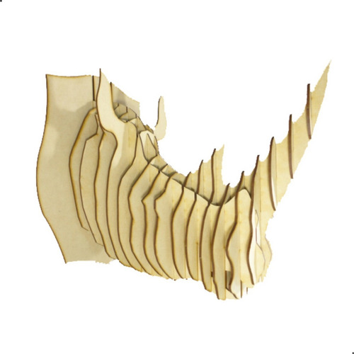 Trofeo Rinoceronte Hecha En Madera Mdf Rompecabezas 3d