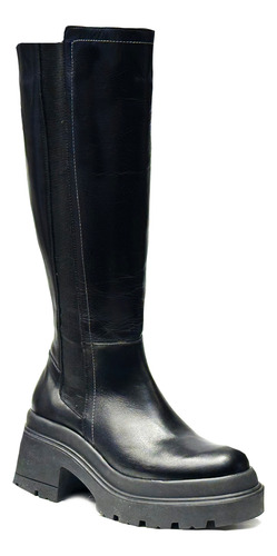 Bota Cuero Mujer Plataforma Caña Alta Acolchada