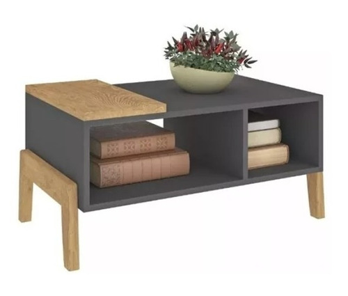 Mesa De Living Ratona Viena Gris Con Miel , Madera Y Mdp