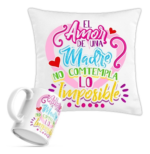 Regalo A Mamá Palabras Lindas Cojín Relleno Y Taza 5 Modelos