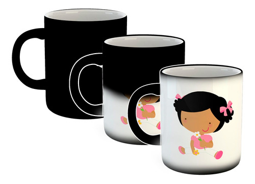 Taza Magica Niña Sentada Con Una Rosa