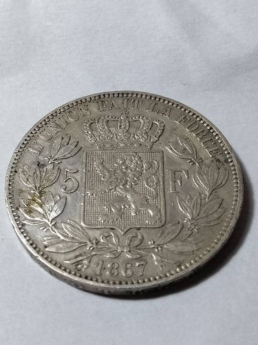 Moneda De Bélgica 5 Francos 1867 25 G De Plata 