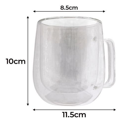Imagen 2 de 10 de Set 2 Tazas De Vidrio Doble Pared Café Mug 300 Ml Grande