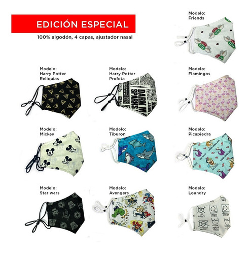 Cubrebocas Harry Potter Reliquias Tela 4 Capas, Ajustable