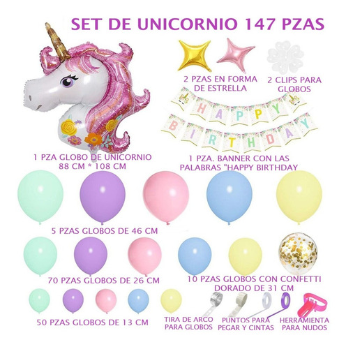 Guirnalda Con Unicornios Globos De Cumpleaños Decoración
