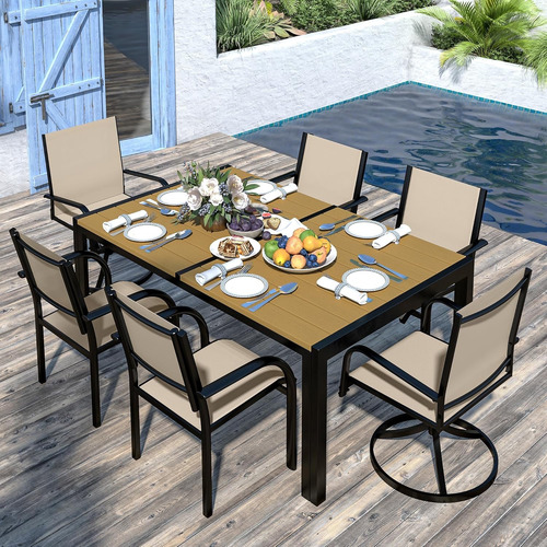 Excelente Juego De Comedor Para Patio Beige 7 Pcs..