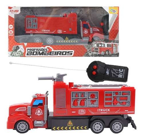 Caminhão De Bombeiros Truck Grande Com Controle Remoto Cor Vermelho Personagem Bombeiro