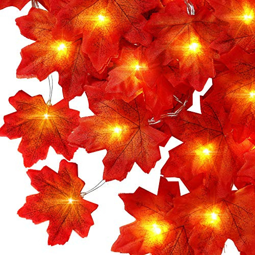 Fall Maple Leaf String 10 Pies 30 Luces Led Alimentadas...