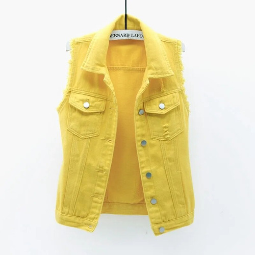 Chaleco Vaquero Casual De Mezclilla Para Mujer, Abrigo Corto