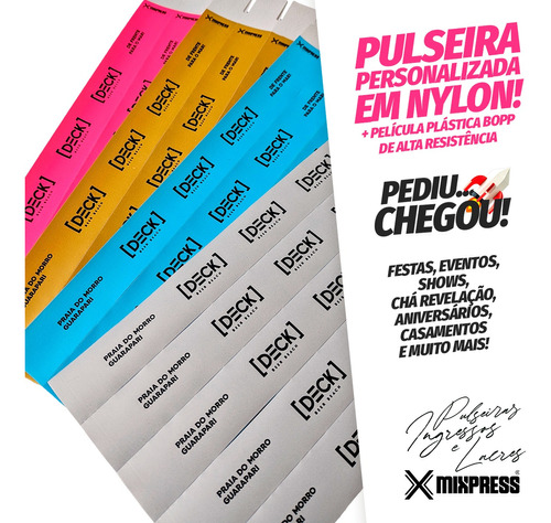 100 Pulseiras Identificação Nylon Personalizada Festa Evento