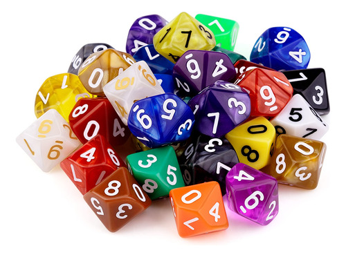 Juego De 30 Dados Poliedricos De 10 Caras De 22 Colores, 10