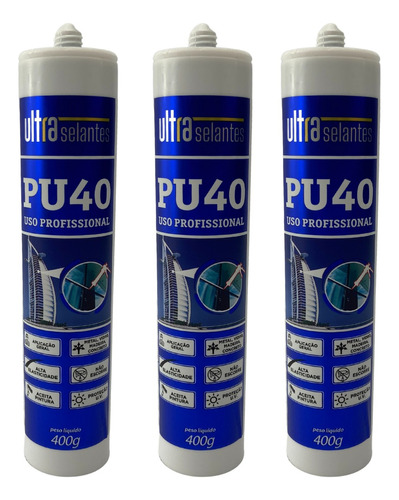 Kit 3 Adesivo Selante Pu 40 Branco 400g Profissional Cola