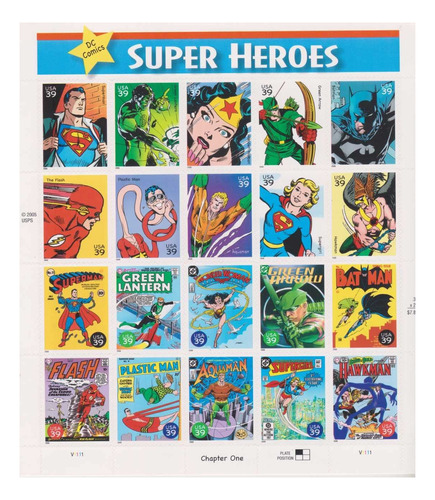 Los Héroes De Dc Comics Super, Hoja Completa De 20 X 39 Cent