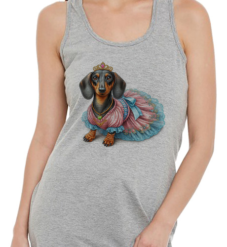 Musculosa Mujer Perro Salchicha Vestido De Princesa M4