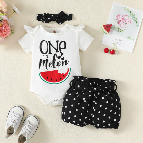 3 Pcs Conjunto De Mameluco Con Diadema Y Estampado De Letras Blanco 18-24 M