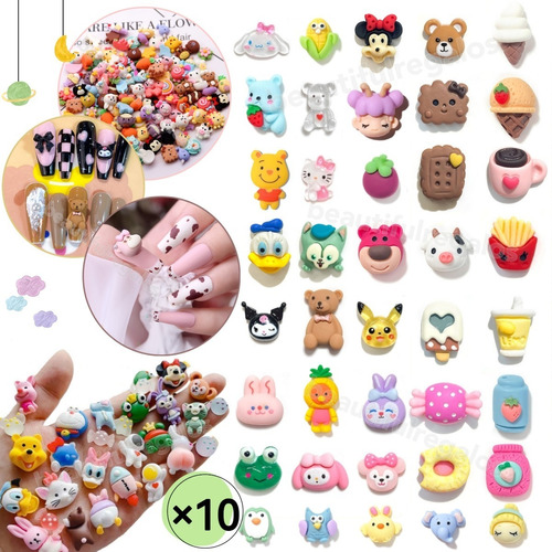 X10 Dijes 3d Apliques Strass Para Uñas Deco Nail Art Kawaii