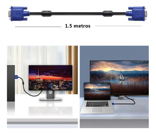 Imagen 5 de 6 de Cable Video Vga A Vga Monitor Pc Dvr Laptop 1.5 Metros