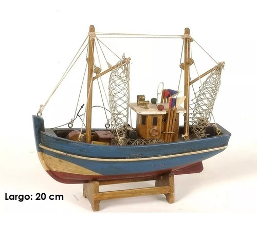 Barco De Madera Pesquero Decorativo De Colección Miniatura