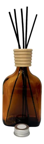 comprar Frasco Difusor Vidrio Petaca 200 Cc Ambar Tapa Madera X12