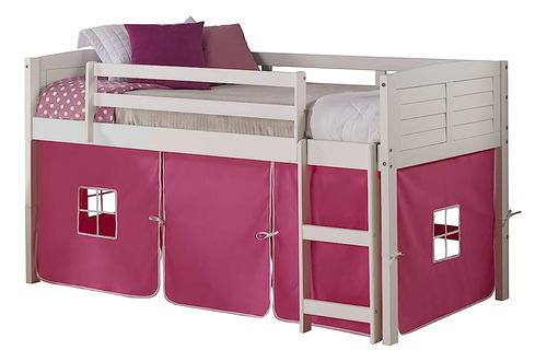 Donco Kids Loft Bajo Con Persianas Con Carpa Rosa, Doble En 