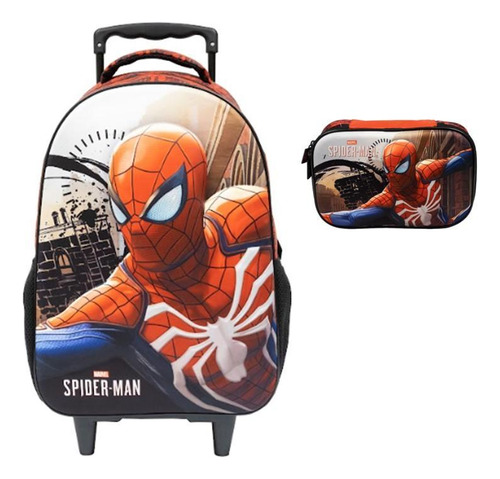 Kit 3d Spider Man Mochila De Rodas + Estojo Box