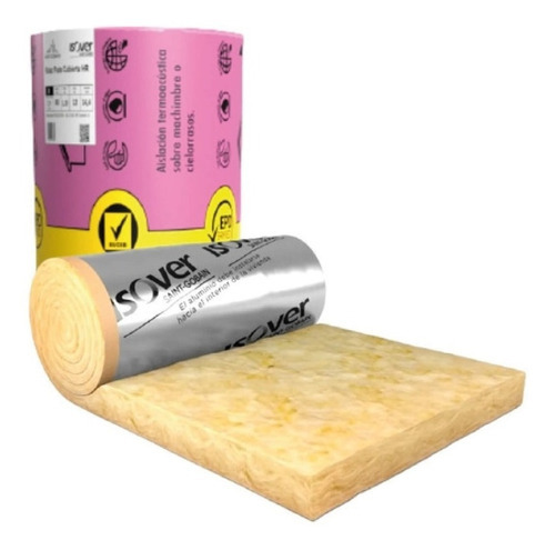 Imagen 2 de 7 de Lana De Vidrio Isover Rolac Plata Aluminio 50mm Rollo 21.6 M