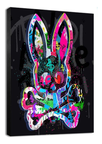 Cuadro Psycho Bunny Grafiti Neón Led 60x80 Cm Resina Epoxica