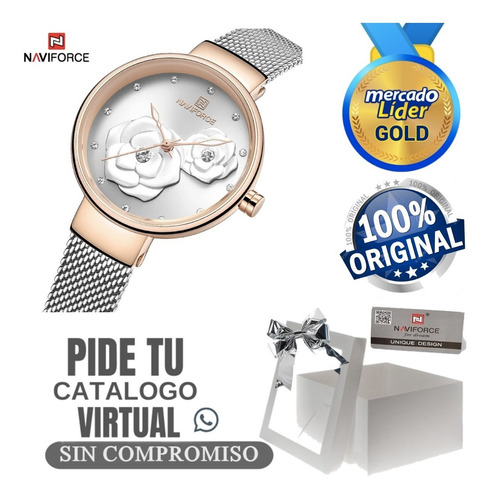 Reloj De Mujer Naviforce Original Acero Inoxidable Y Cuero