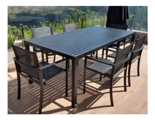 Imagem 1 de 5 de Conjunto Moveis De Piscina Mesa Jantar E 6 Cadeiras Aluminio