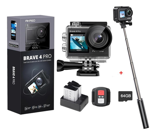 Brave 4 Pro Action Camera Con Tarjeta De 64 Gb Y Trípode Par